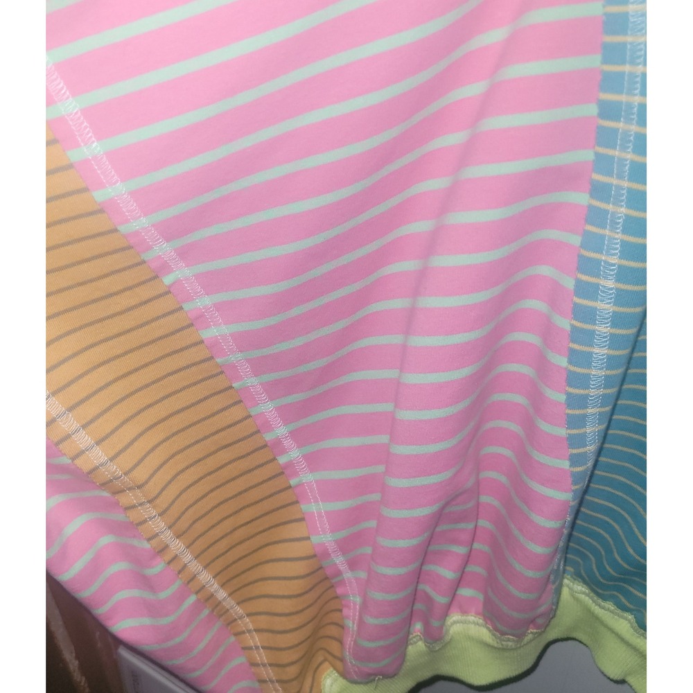 BiBi Striped Patchwork Pullover Sweatshirt Neon Green Pink Teal Oversized Small - Picture 6 of 8